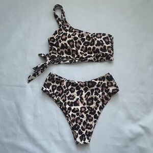 MOOSLOVER One Shoulder High Waisted High Cut Bikini Swimsuit, Small